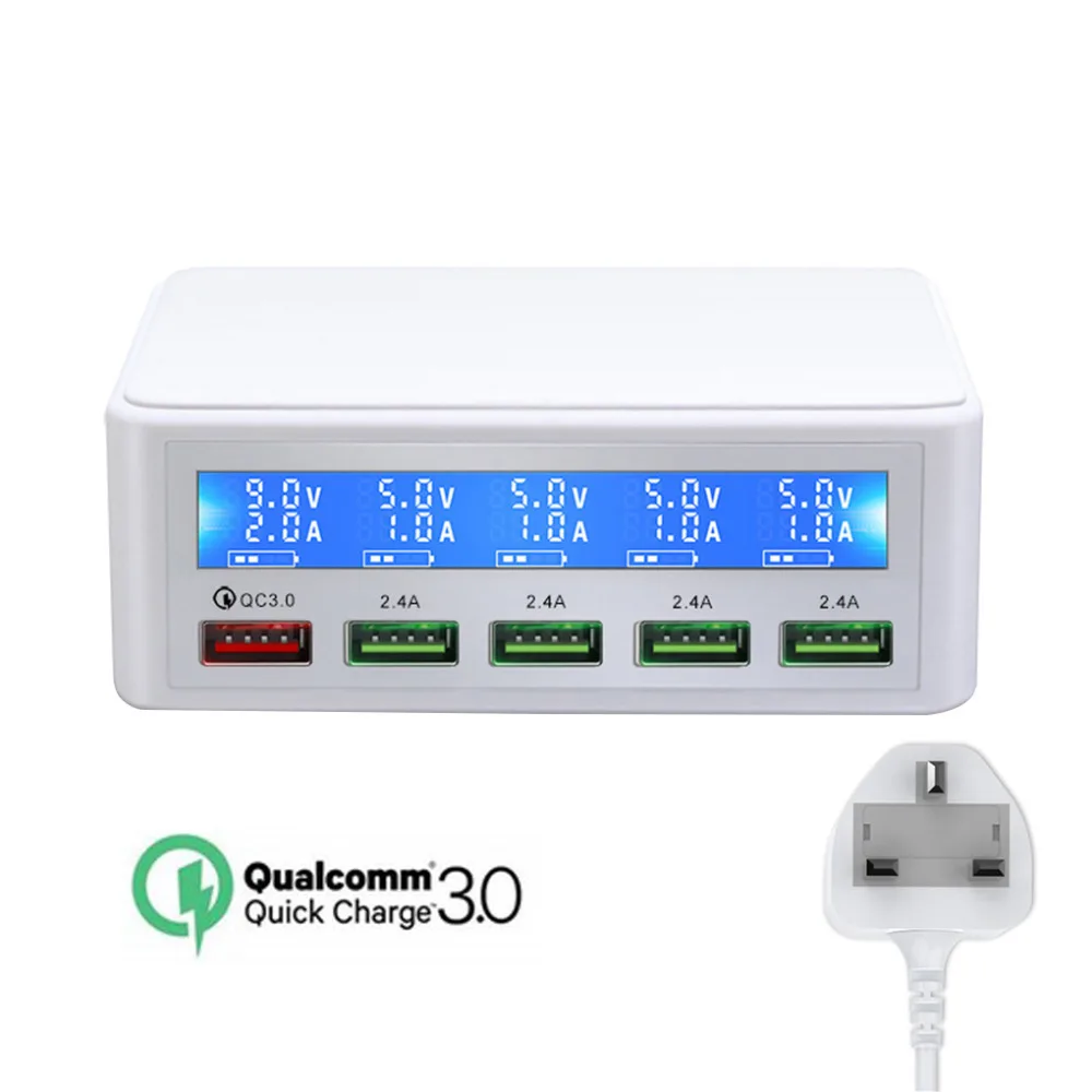 QC 3,0 Быстрая зарядка 5 портов Usb lcd дисплей Каррегадор мульти телефон быстрое зарядное устройство для Iphone Xiaomi
