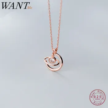 

WANTME Genuine 100% 925 Sterling Silver Cute Geometric Starry Sky Zircon Pendant Clavicle Choker Necklace for Women Fine Jewelry