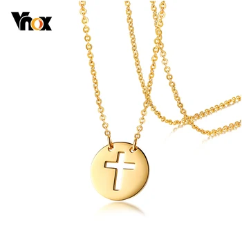 

Vnox Women's Cross Prayer Necklace Gold Tone Stainless Steel Coin Charm Pendants Necklaces Female Collar