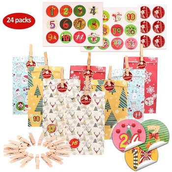 

24pcs Paper Candy Sack Advent Calendar Party Favors Wedding Holiday DIY Portable Gift Bag Countdown Christmas Decoration