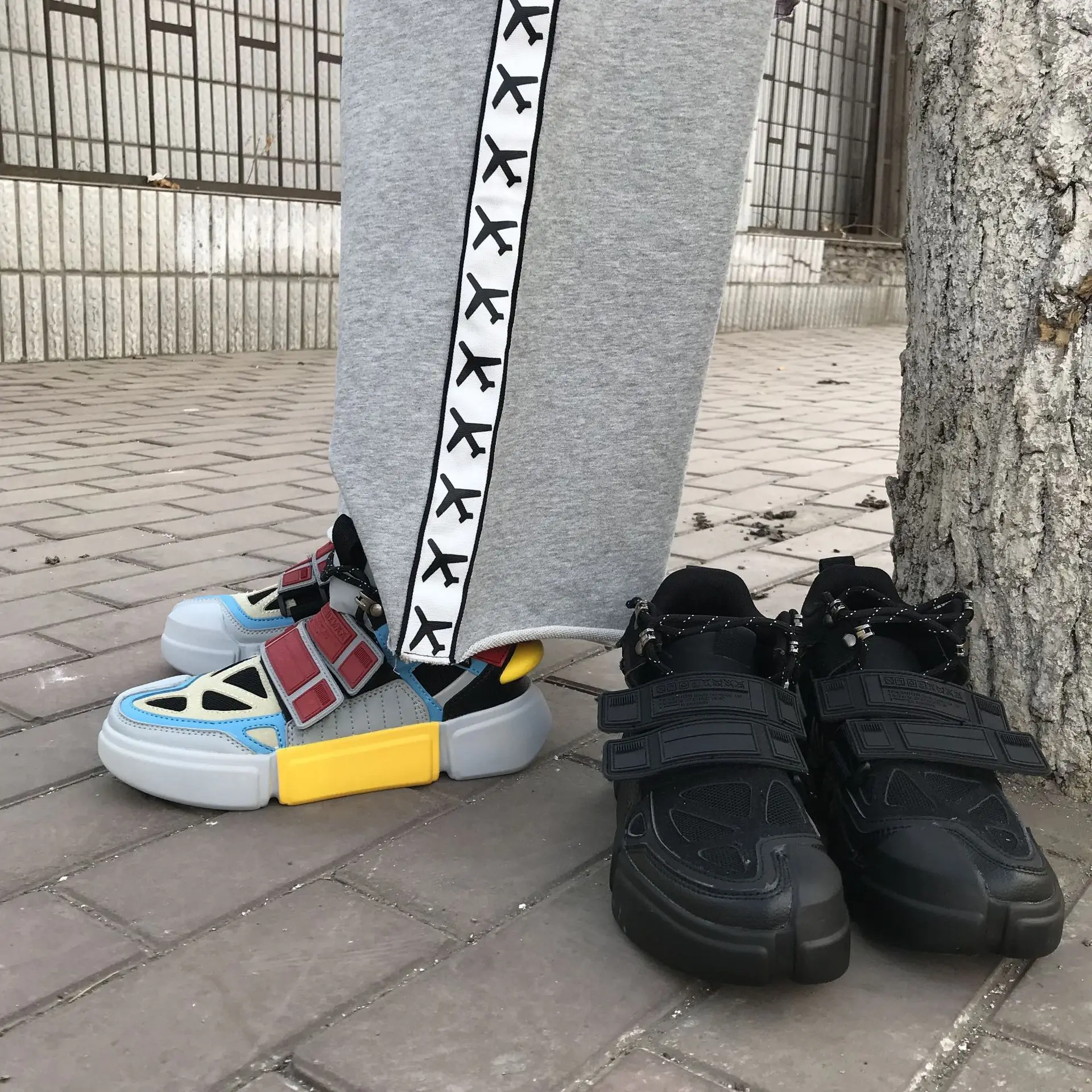 Men Chunky Hip Hop Sneakers Dad Shoe High Platform Hook Loop Shoes Unisex Classic Kanye White Leather Sneakers Tenis Masculino