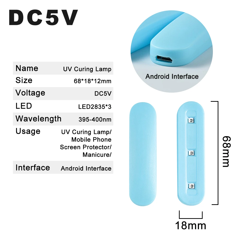 DC5V UV Gel Curing Light Mini Ultraviolet Curing Lamp USB To Android Interface UV Lights Powerer By Adapter for Manicure uv curing lamp nail drying lamp
