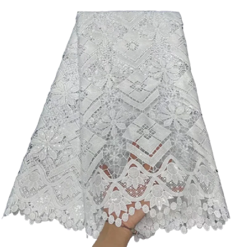 

Горячая Распродажа, 5 ярдов, белая высококачественная африканская швейцарская вуаль, кружево для свадьбы, хлопковая вышивка, кружевная ткань