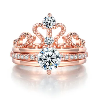 

Fashion Rose Gold 925 Silver Color Rings Zircon Drill Hollow Crown Diamond Rings for Women Wedding Engagement Jewelry Gifts