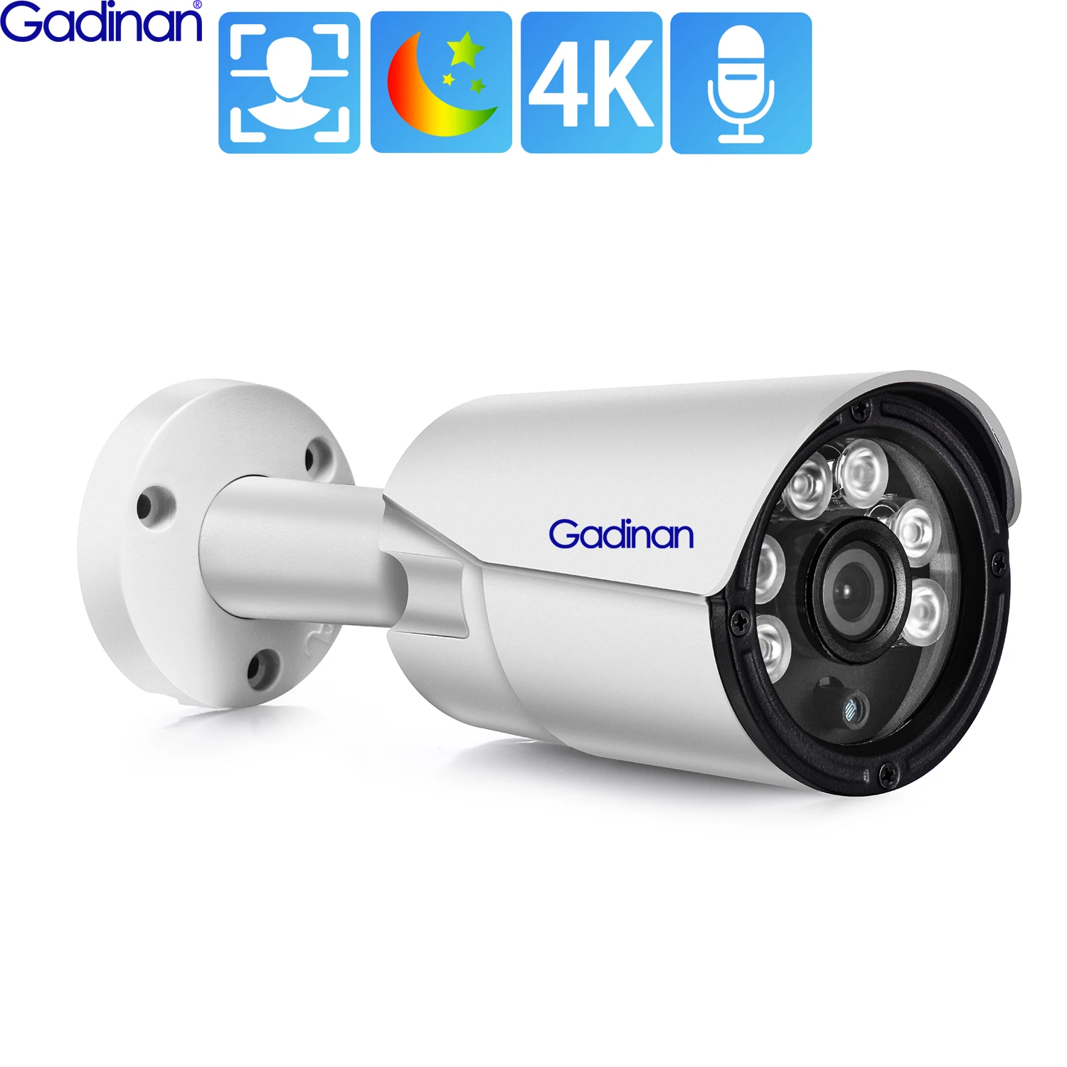 Gadinan Full Color Night Vision IP Security Camera Face Detection 4K 8MP IP66 Outdoor Audio CCTV Bullet Video Surveillance Cam |