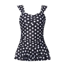 Цельный купальник с принтом в горошек для женщин, плюс размер, купальник большого размера, винтажный Ретро пляжный купальный костюм с подкладкой, бразильское бикини