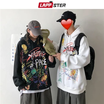 

LAPPSTER Men Hip Hop Graffiti Harajuku Hoodies 2020 Mens Japanese Streetwear Sweatshirts Autumn Couple Korean hooded Clothes INS