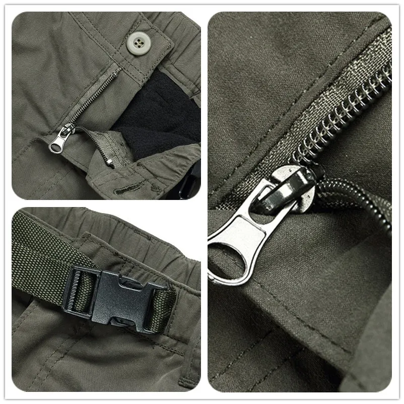 Men's Cargo Fleece Pants Double Layer Winter Thick Warm Pants Overalls Casual Cotton Rip-Stop Military Tactical Baggy Trousers