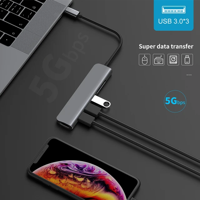 USB 3.1 Type-C Hub To HDMI Adapter 4K Thunderbolt 3 USB C Hub with Hub 3.0 TF SD Reader Slot PD for MacBook Pro/Air/Huawei Mate 4