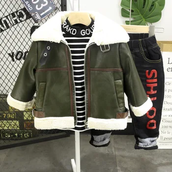 

Boy's clothes 3piece Faux leather jacket,plush T-shirts,jeans clothing boys clothes casual sports baby clothing sets 2-6years