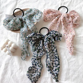 

Small Floral Chiffon Bowknot Hair Rope Scrunchies Elastic Rubber Bands Women Ponytail Holder Vintage Hair Accessories Hair Ties