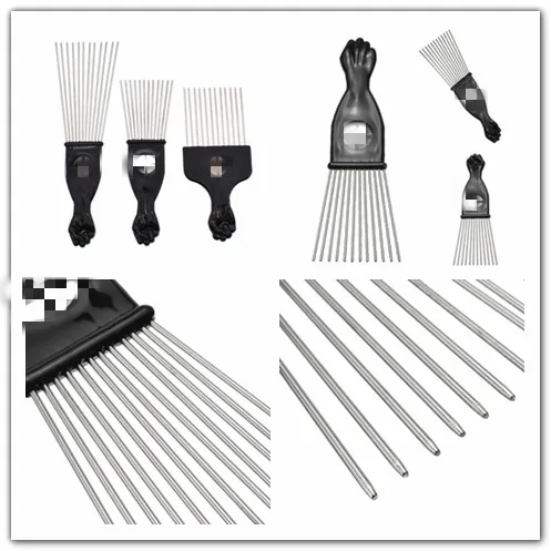 Mayitr 3 Size Black Fist Afro Pik Brush Comb Tool Styling Salon Comb Metal Hairstyle Hairdressing Hair
