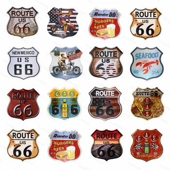 

Vintage Irregular Route 66 Metal Shield Bar Club Store Garage Decorative Iron Painting Plate Retro Tin Sign 20x30CM