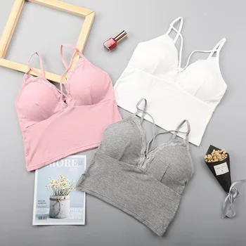 

Fashion New Women Beauty Back Wireless Underwear Summer Tank Top Camisole Lace Top Sexy Crop Top Fashion V Neck Cropped Camis