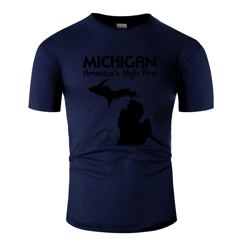 Креативная футболка michigan america's high five для мужчин Kawaii одежда мужская футболка круглый воротник короткий рукав - Цвет: Men-Navy Blue