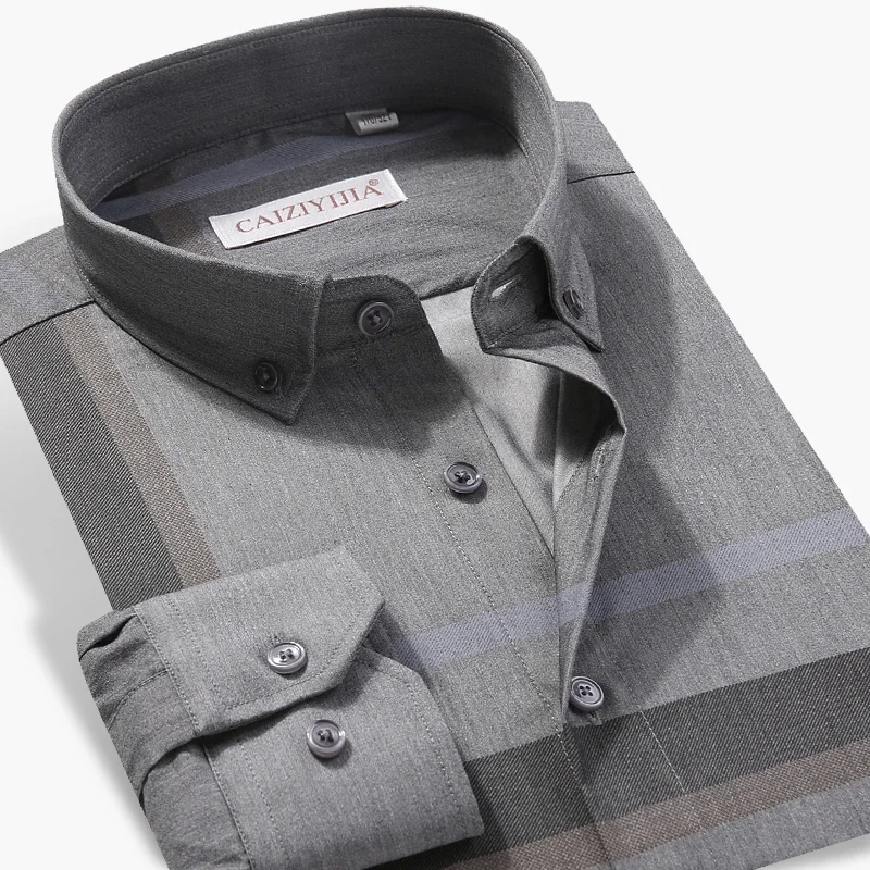Caiziyijia S/S предварительный просмотр мужской бизнес Силм fit кнопка платье рубашки брендовая одежда полосатая рубашка Social Masculina - Цвет: CZYJ20190835C
