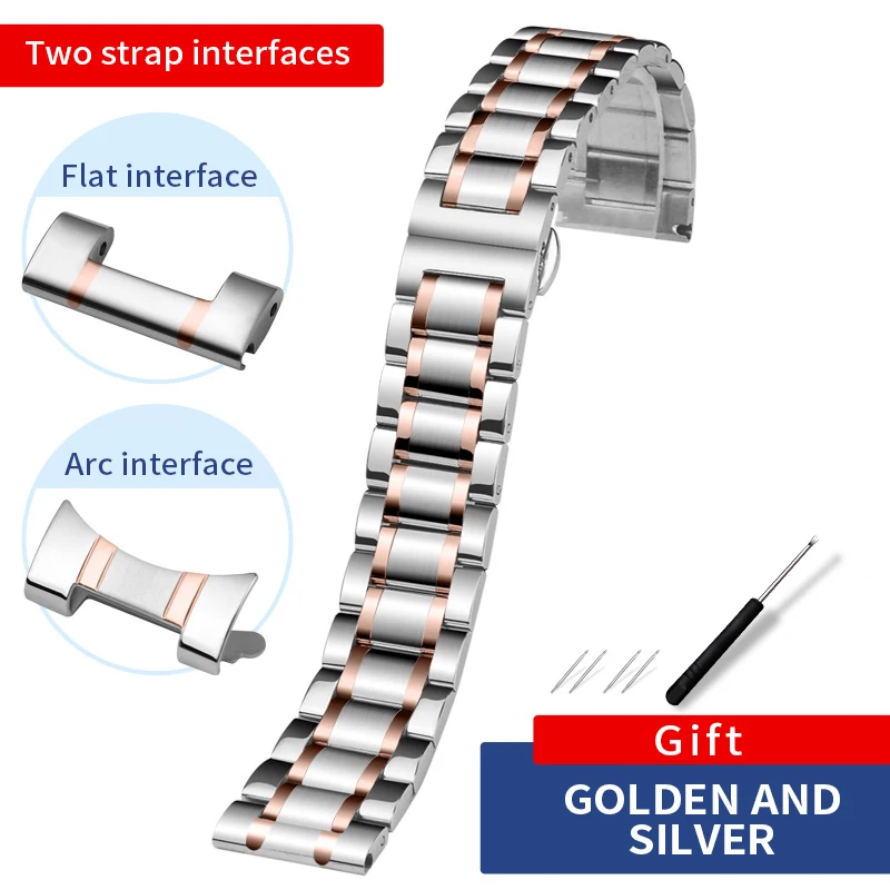 WLISTH, вакуумное покрытие, Стальные Ремешки для наручных часов для мужчин и женщин, 316, стальной ремешок для часов, 12 мм~ 24 мм, Бабочка, пряжка, стальной ремешок, аксессуары для часов - Цвет ремешка: Interval Rose gold