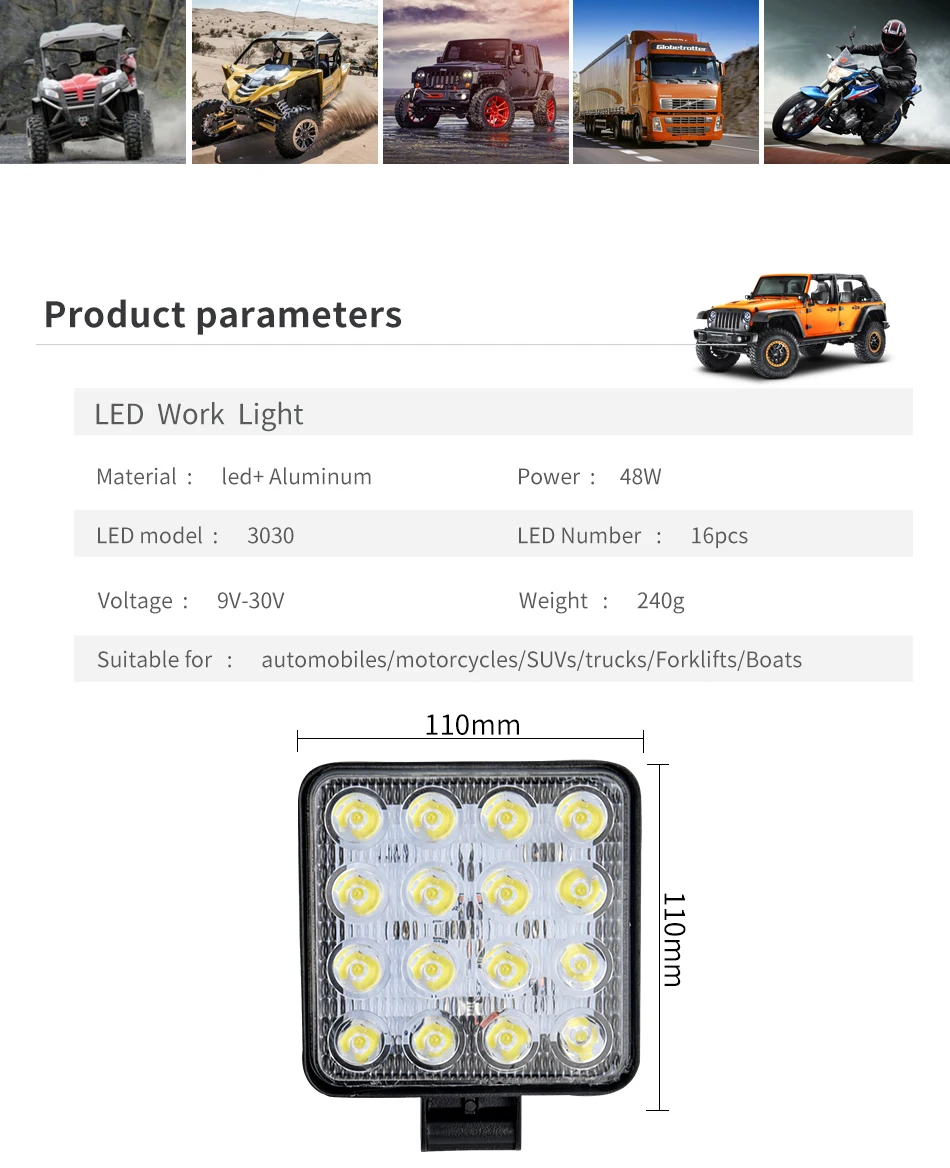 DXZ 4 pulgadas 10 см 18 Вт 27 Вт 48 Вт todoterreno coche 4WD camión трактор barco remolque 4x4 SUV ATV 24V 12V punto светодиодный Barra de luz
