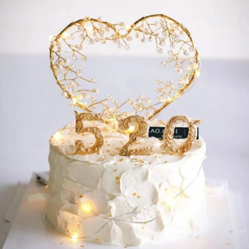 

Unique Heart-shaped Cake Insert With Pearl Cake Decoration Insert For Wedding Gold Kitchen Baking Supplies
