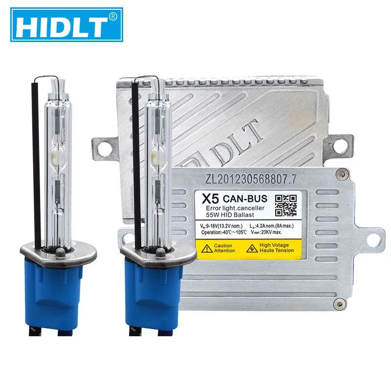 HIDLT AC 55W Ballast Canbus Kit Xenon 9012 D2H H1 H11 HB3 H7 5500K Car Light Bulbs 12V DLT X5 Error Free Ballast Block Ignition