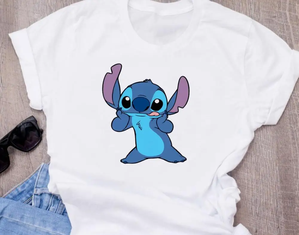 T-shirt Женская модная футболка с милым рисунком из мультфильма Disneys Lilo Stitch Harajuku Kawaii Футболка с принтом милые повседневные топы - Цвет: T-shirt