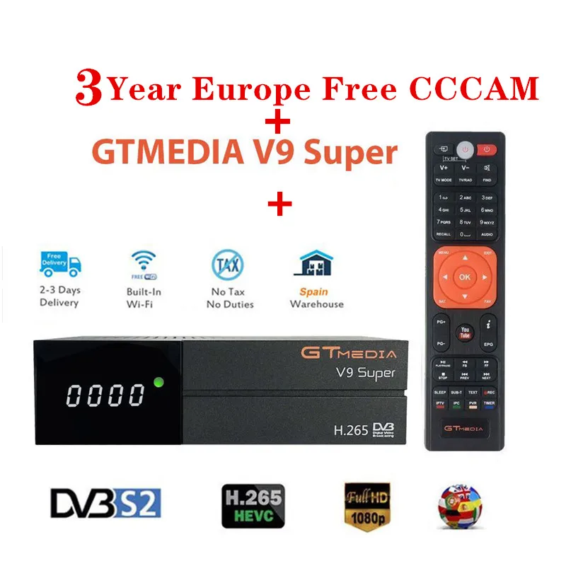 Box With 3year cccam GTMedia V9 Супер Спутниковый ресивер DVB-S2/S H.265 встроенный WiFi+ 3 года Испания Европа Cccam от Freesat V8 супер рецептор - Цвет: Box With 3year cccam