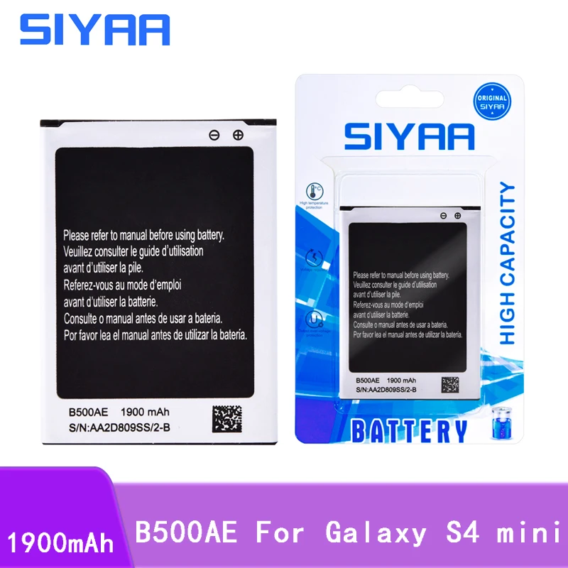 SIYAA B500AE B500BE батарея для samsung GALAXY S4 Mini I9190 I9192 I9195 I9198 S4Mini батарея 1900 мАч Замена
