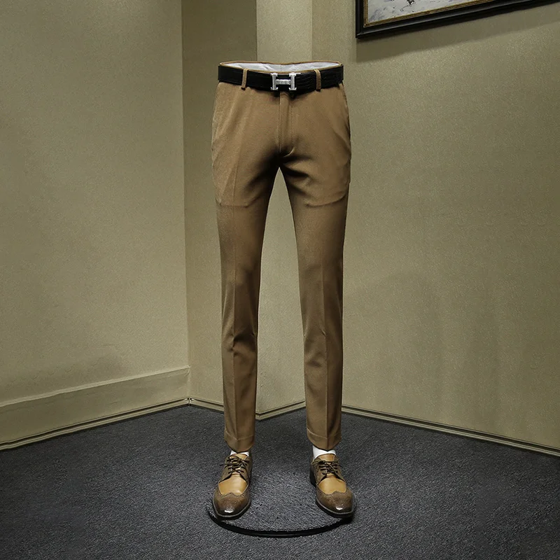 men pants business man slim streetwear man suits pant fashion blue brown thicken autumn winter mens pants warm clothing 30 36