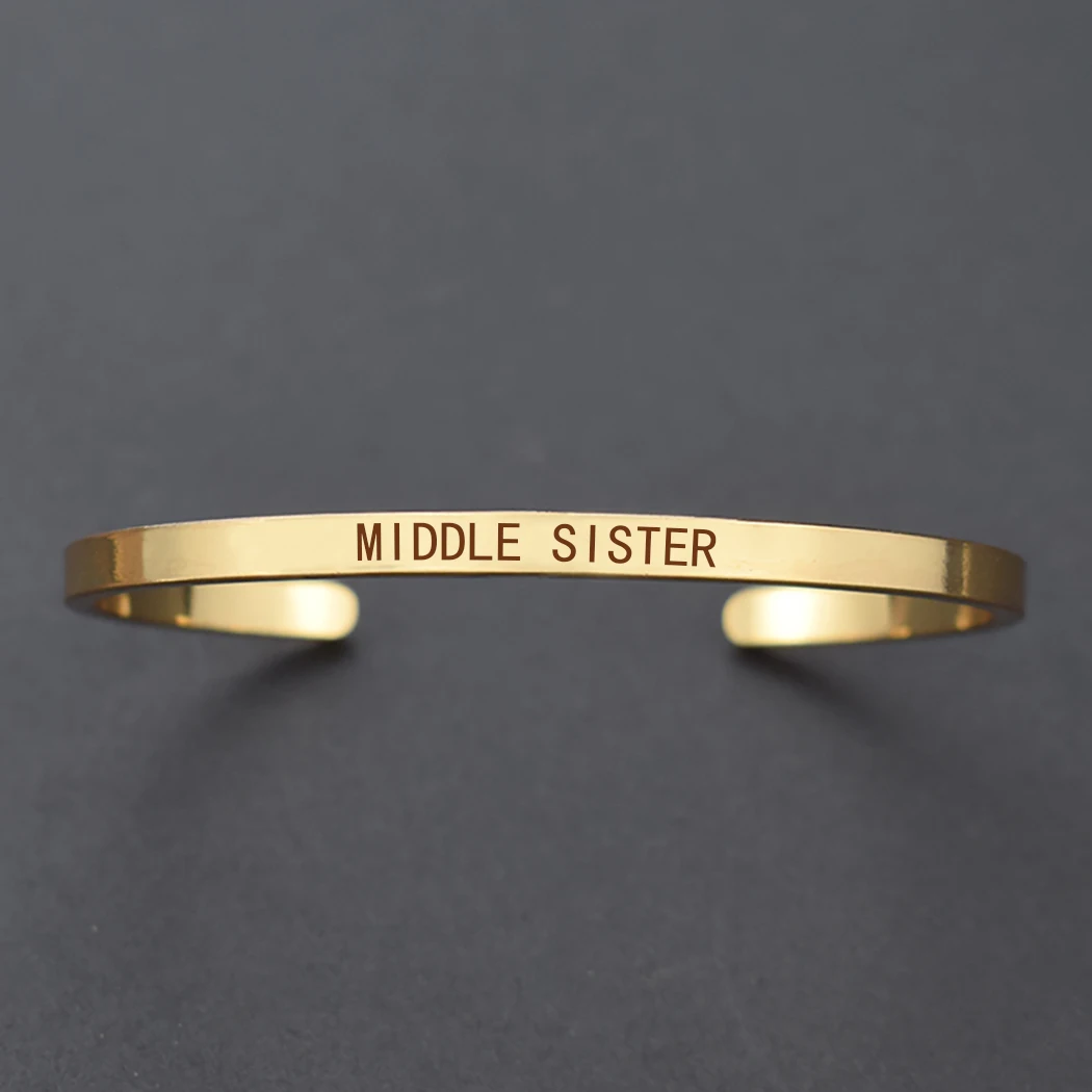 Шикарный модный браслет дружбы Средний сестер большая сестренка маленькая сестренка из нержавеющей стали манжета жесткий браслет подарочный для семьи - Окраска металла: GOLD