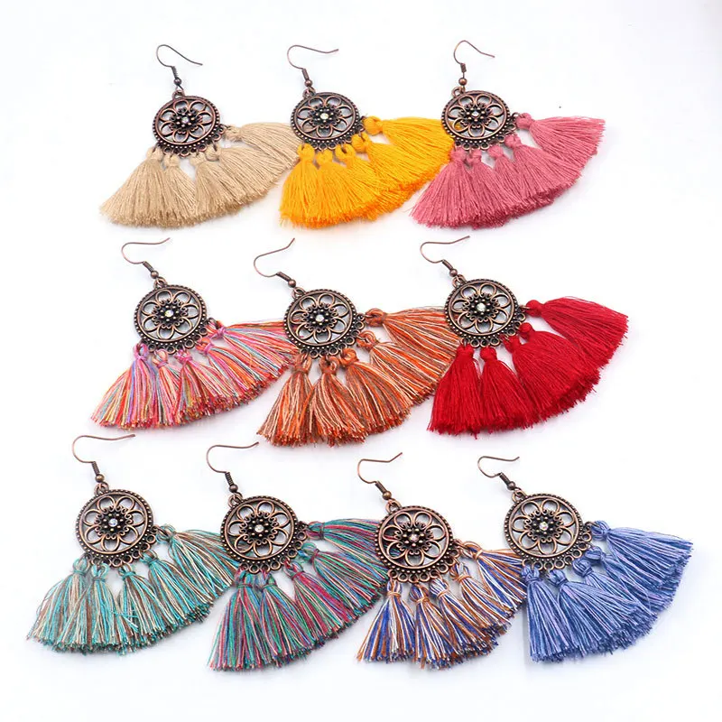 

2020 Trendy Tassels Earrings Boho Jewelry For Women Sunflower Rhinestone Long Fringe Drop Earings Colorful Party Birthday Gifts