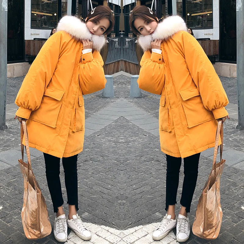 

Down Jacket Cotton-padded Clothes Women's Loose-Fit Mid-length New Style Peach Skin Cotton-padded Jacket Korean-style INS down C