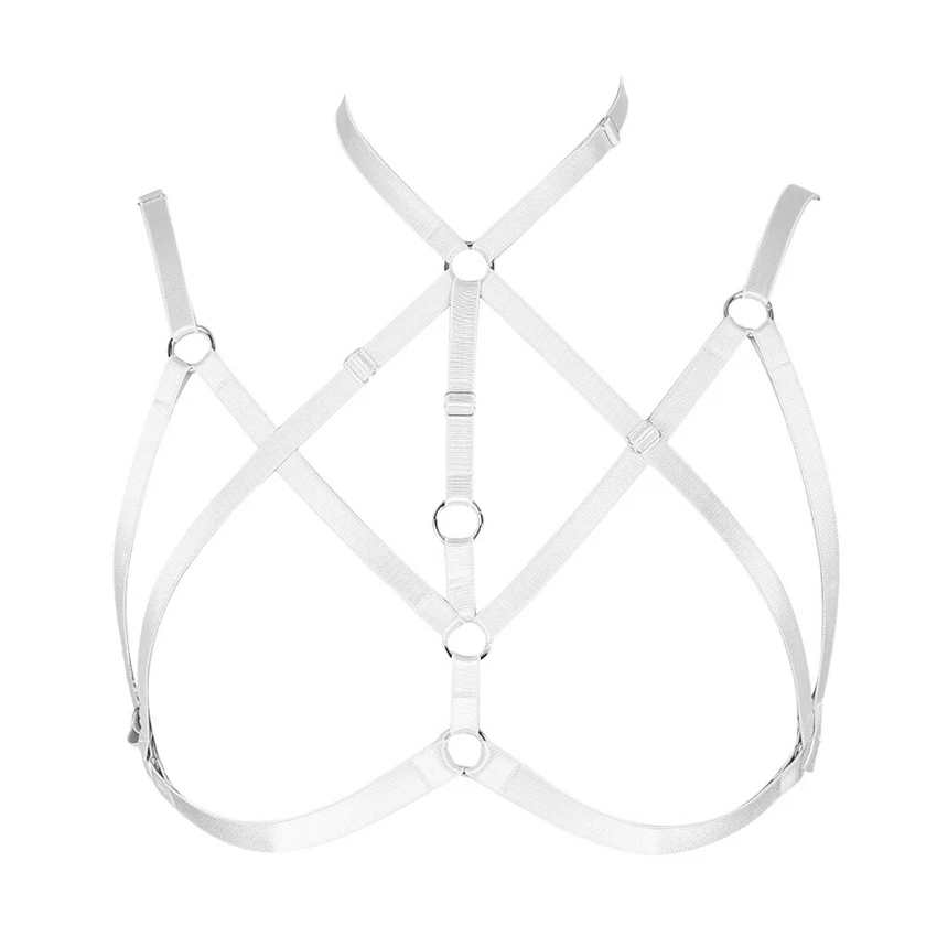 MLCO0267-white Бретельки, пояс, топ, грудь, бандаж, вечерние, Rave, сексуальные, для женщин, для тела, клетка, бюстгальтер, эластичный, в стиле панк, готика, белье, выдалбливается, регулируемое - Цвет: MLCO0267-white