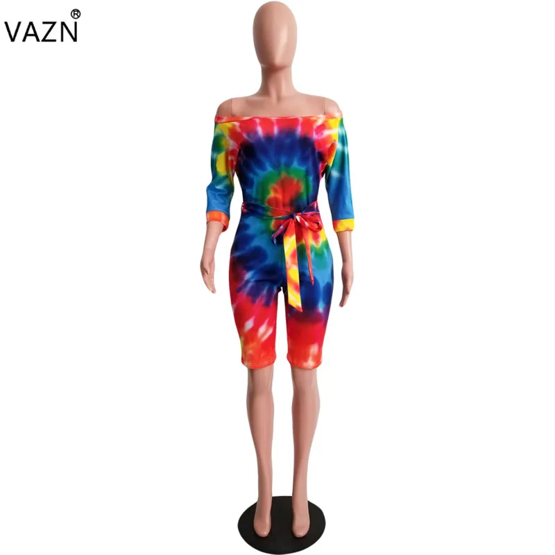 VAZN/женские модные спортивные костюмы года, с коротким рукавом, с вырезом лодочкой, со шнуровкой, эластичные, многоцветные, большие размеры, спортивные костюмы SN3607 - Цвет: Многоцветный