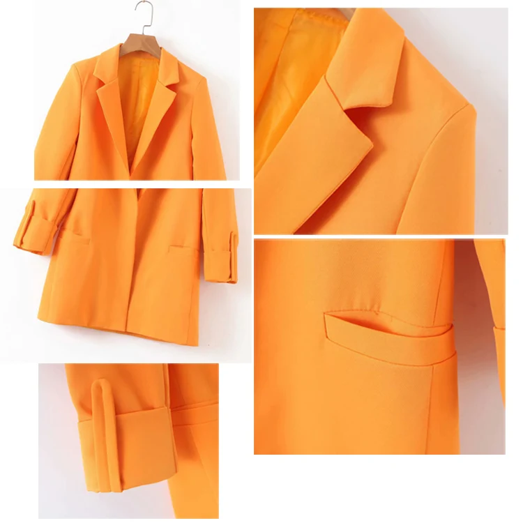 Брючные костюмы для женщин осень длинный рукав кардиган Блейзер наборы элегантное оранжевое платье 2 шт. наборы офисные женские деловые костюмы Леди костюм женский брючный костюм женскийкостюмы женские