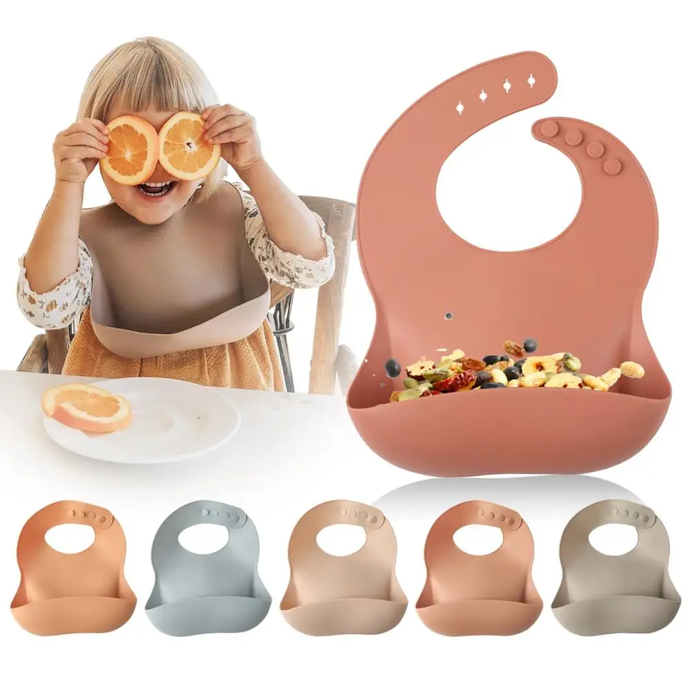 아이들을위한 1pc 실리콘 턱받이를 만들어 봅시다 신생아 아기 먹이 식기 Waterproff Baby Bibs For Toddler Breakfast Feeding