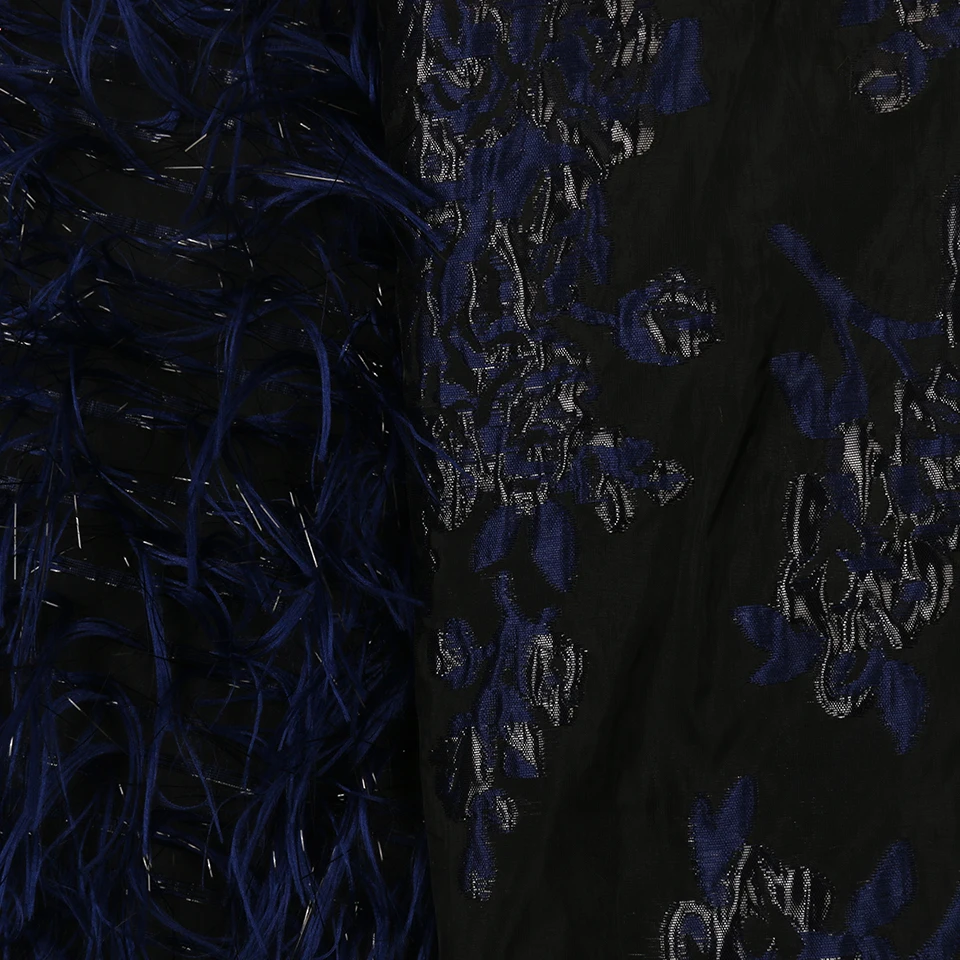 2020 Latest New Arrivals Africa Nigerian French Ankara Jacquard Brocade Tulle Mesh Brode Lace Fabric with Feather for Wedding