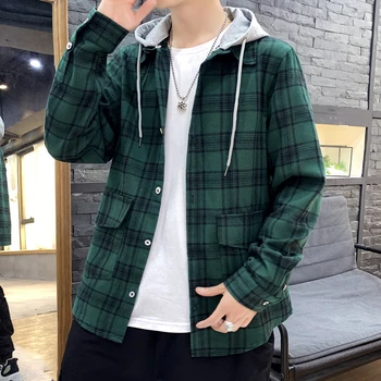 

Korea Style Casual Cardigan 2020 Spring Autumn ROCK PUNK Hoodie Plaid Sweatshirt Men'S Fleece Hip Hop Streetwear Clothes