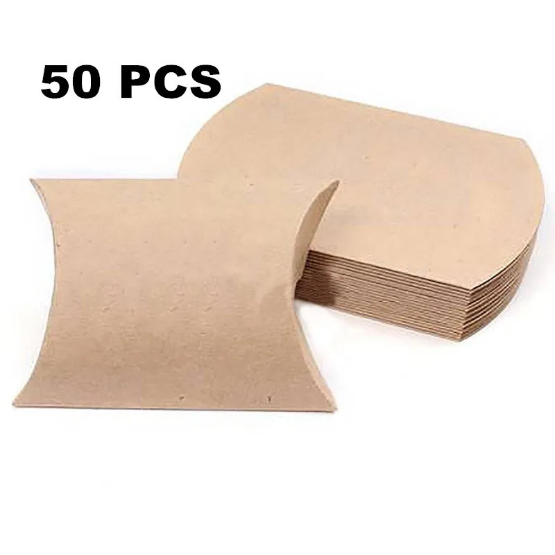 

50Pcs Kraft Paper Candy Bags Christmas Pillow Favor Boxes Wedding Party Xmas Favour Gift Home Party Birthday Supplies