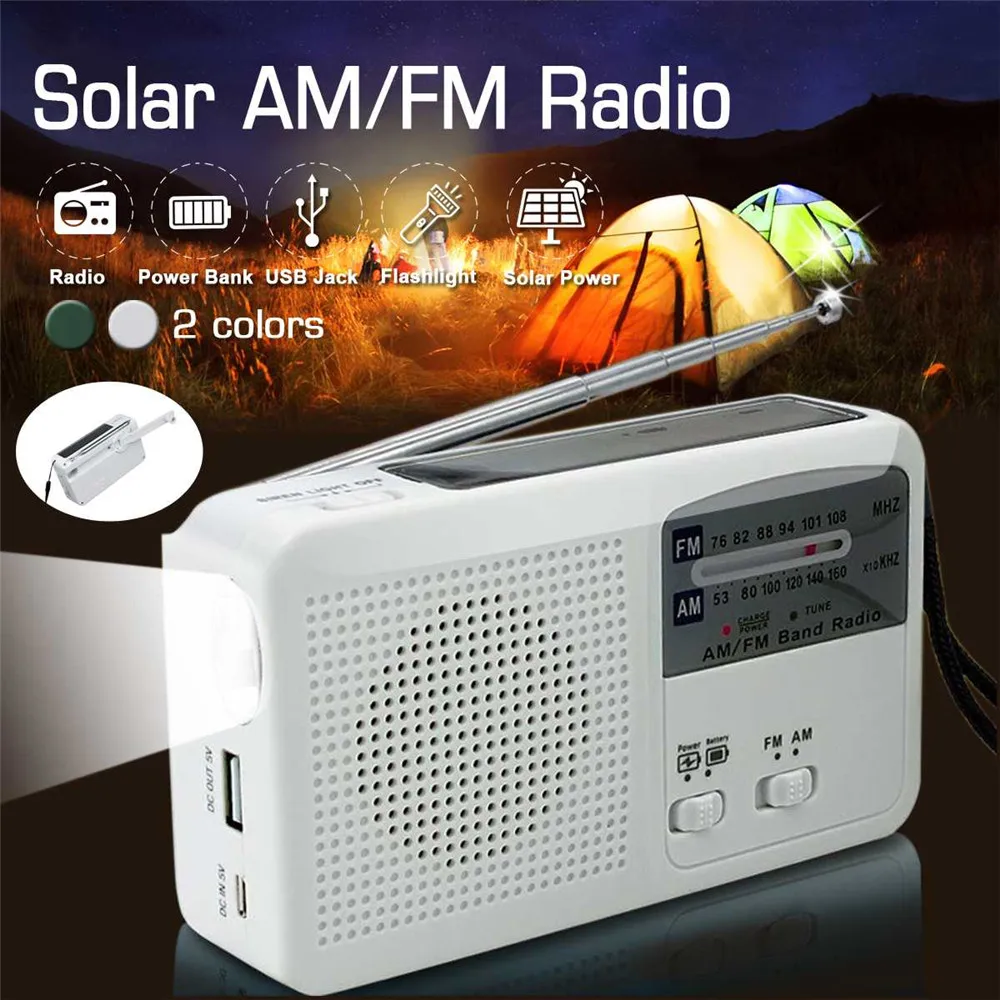 

Multifunction Portable Radio FM AM Radio Phone Charger Flashlight Hand Crank Solar Powered USB Charger