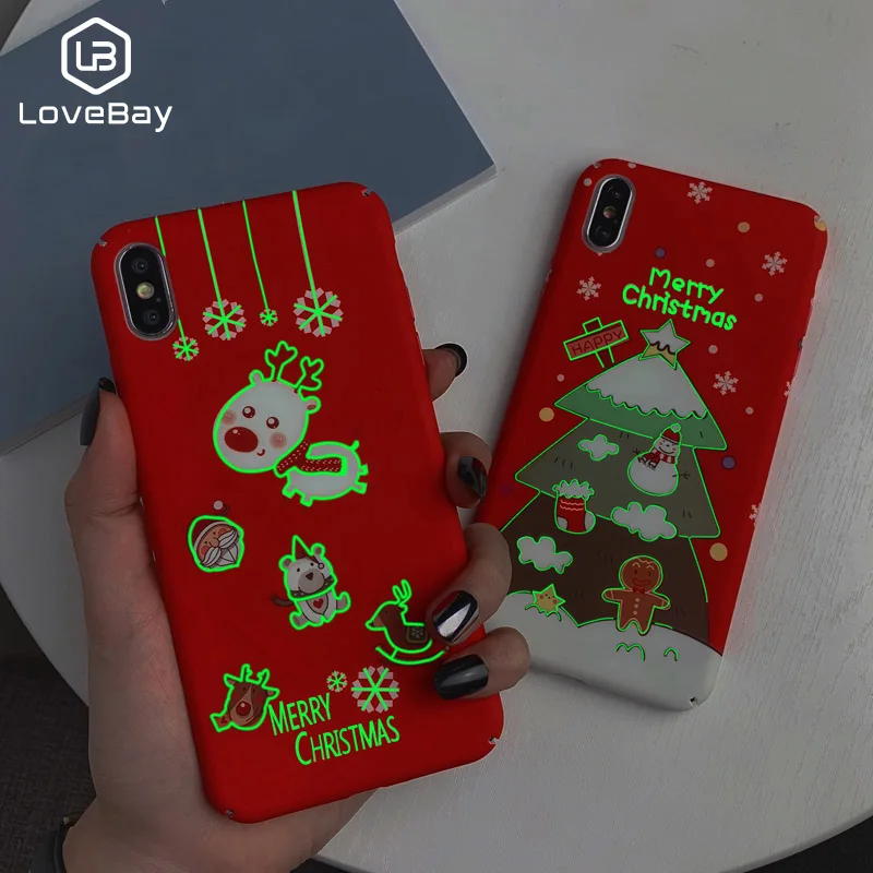 

Lovebay Phone Case For iPhone X XR Xs Max Luminous Christmas Cartoon Elk Case For iPhone 6 6s 7 8 Plus Hard PC Santa Back Cover