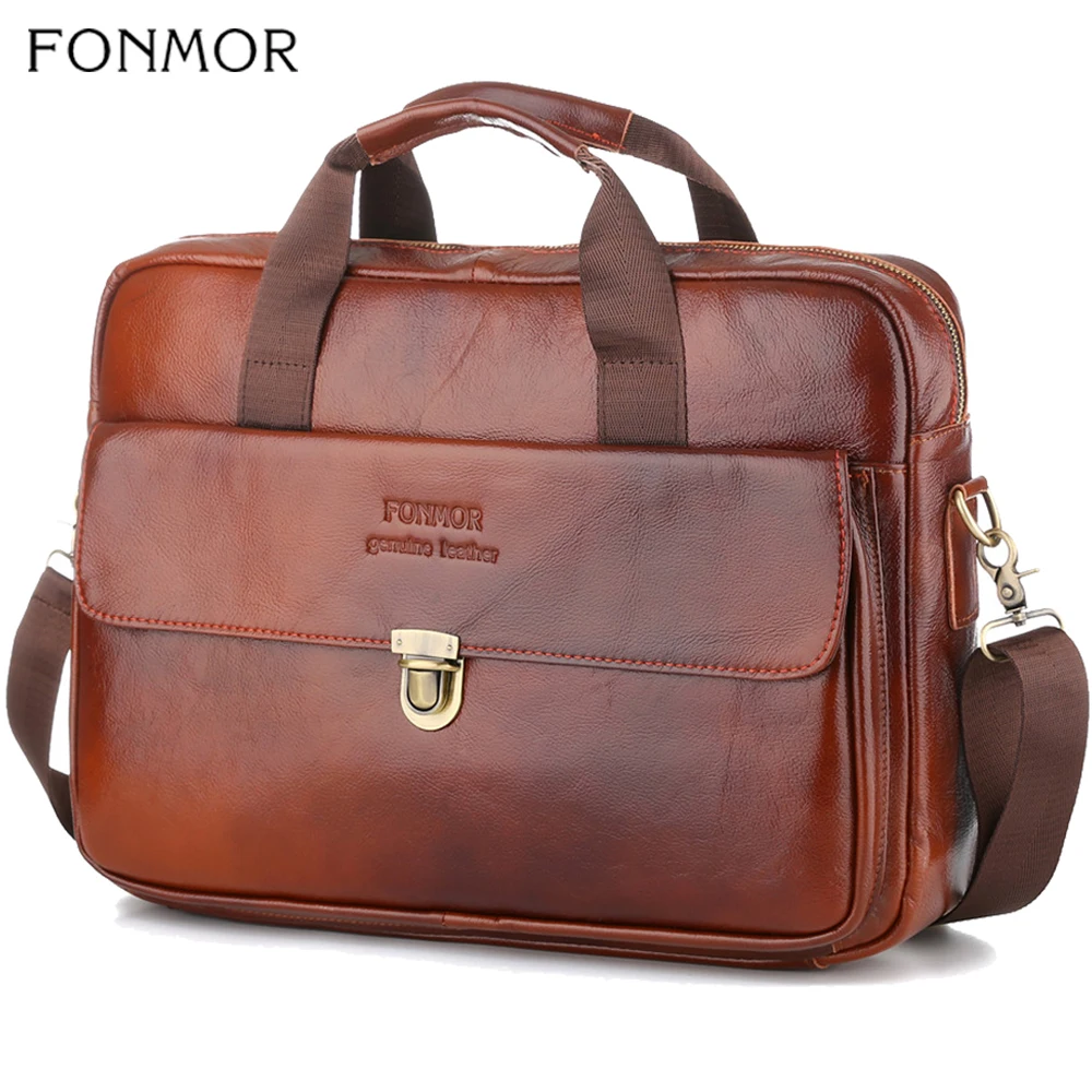 Мужской портфель из натуральной кожи Fonmor модная деловая сумка мессенджер