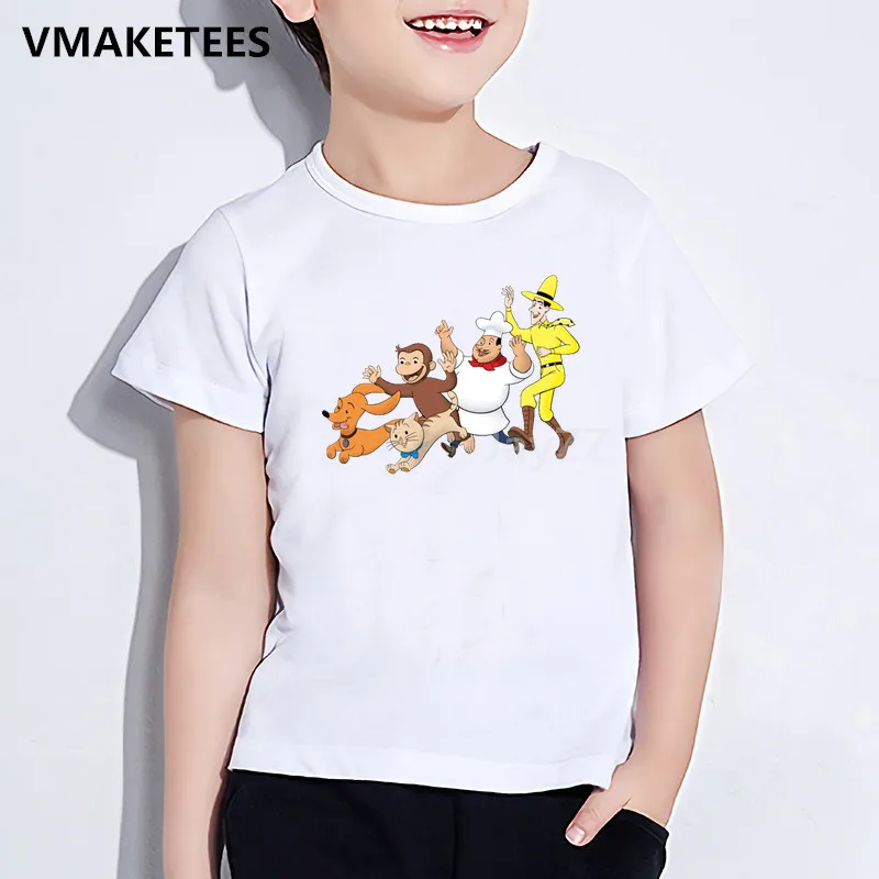 Детская футболка с принтом «Curious Джордж» Детская одежда с забавными животными «обезьяна» летняя белая футболка для маленьких мальчиков и девочек HKP5266