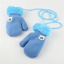 Feitong/зимние вязаные перчатки для маленьких мальчиков и девочек, теплые перчатки с веревкой, полностью митенки для пальцев, перчатки для детей ясельного возраста, подвесные перчатки с веревкой 9M3