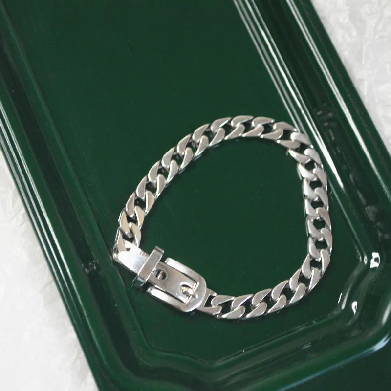 アクセサリー vintage silver 925 belt chain bracelet 925 Sterling Silver Vintage Belt Buckle Chain Bracelet Trendy