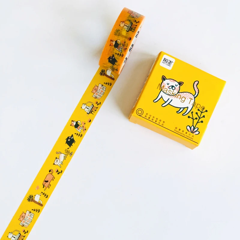 Cinta Washi de papel Kawaii Mr Cat, 15mm x 7m, etiqueta adhesiva de palito de artesanía