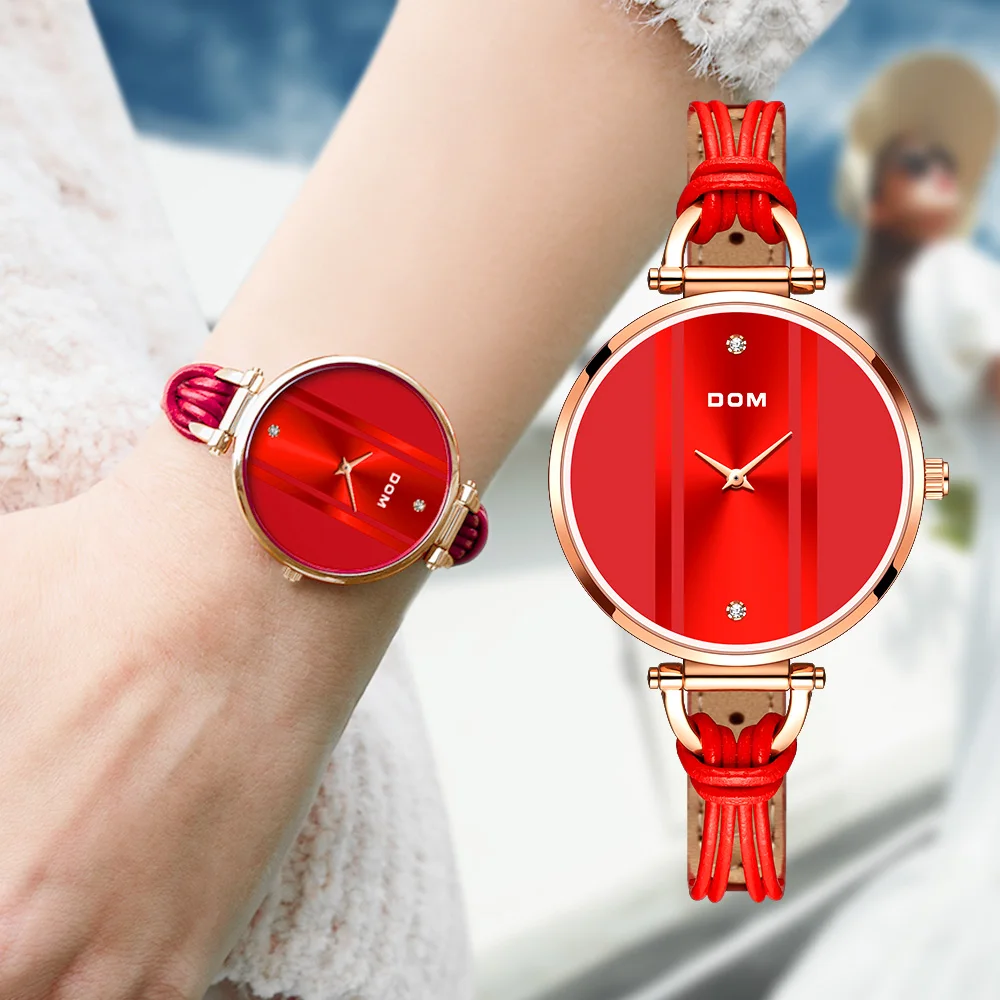 

DOM Fashionable Simple Leisure Swimming Waterproof Girl Watch Beautiful popular style Women's Watch Watch Leather Quartz Watch