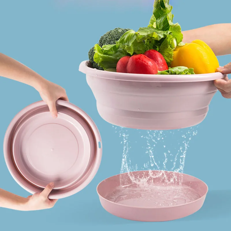 

Kitchen Washing Basket Collapsible Colander Silicone Home Storage Bag Fruit and Vegetable Basket Folding Filter Pink Wash Basin