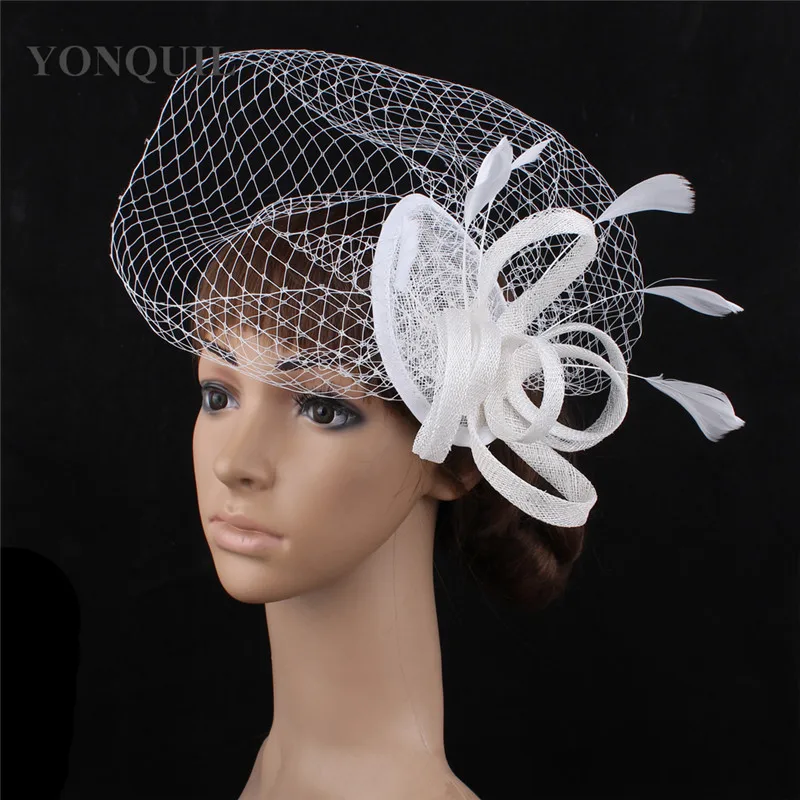 

White Mesh Hair Fascinator Hat Hair Clip Bridal Wedding Fashion Net Headpiece With Hair Clip Formal Dress Race Derby Headwear