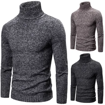 

2019 Autumn and Winter Newest Slimmed Solid Color Turtleneck Sweater Long Sleeve Knitted Sweater Slim Fit Sweaters Men