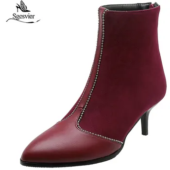 

Sgesvier fashion women's rivets socks boots for autumn winter back zipper pointed toe kitten heel dress shoes ladies ankle Boots